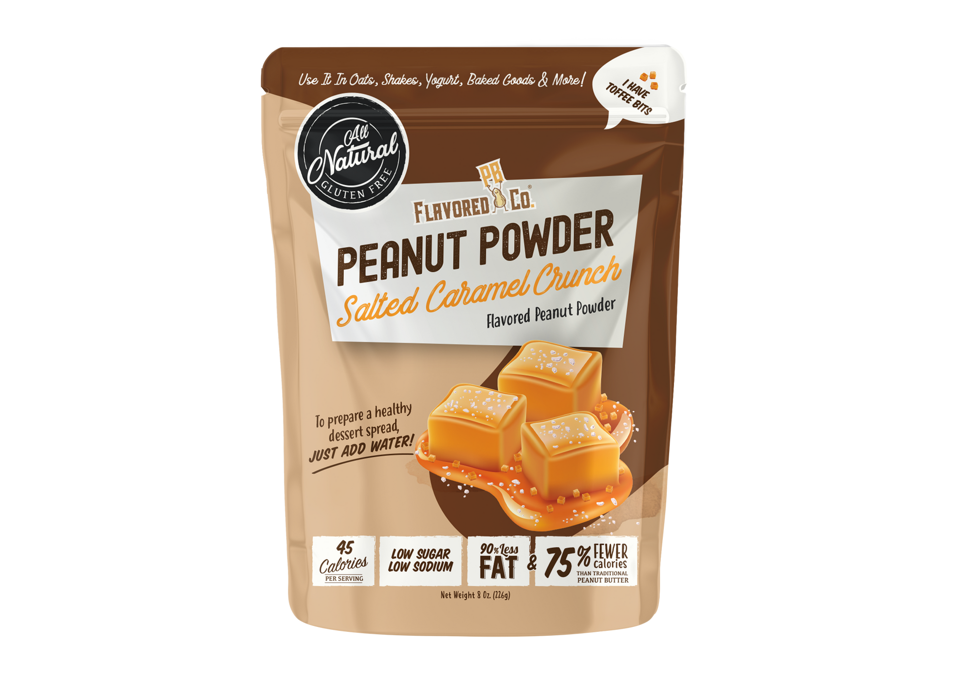 salted caramel crunch flavored peanut powder